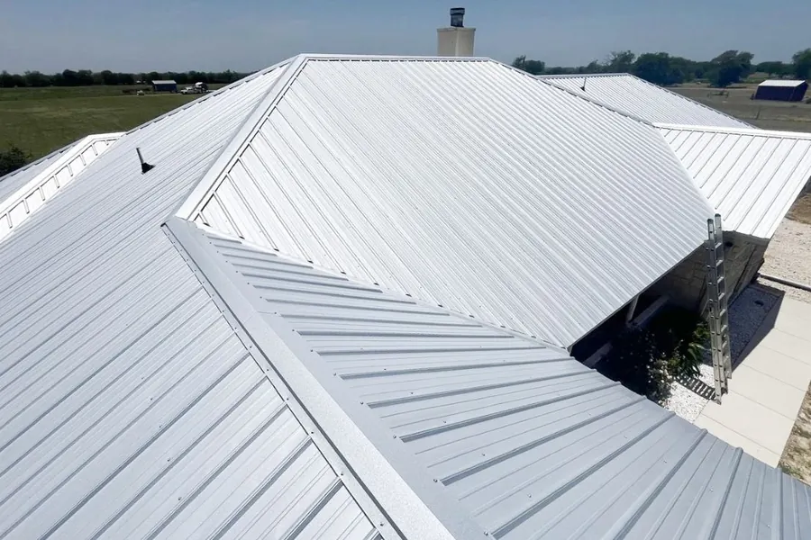 Aerial view of standing seam metal roof showing clean panel lines